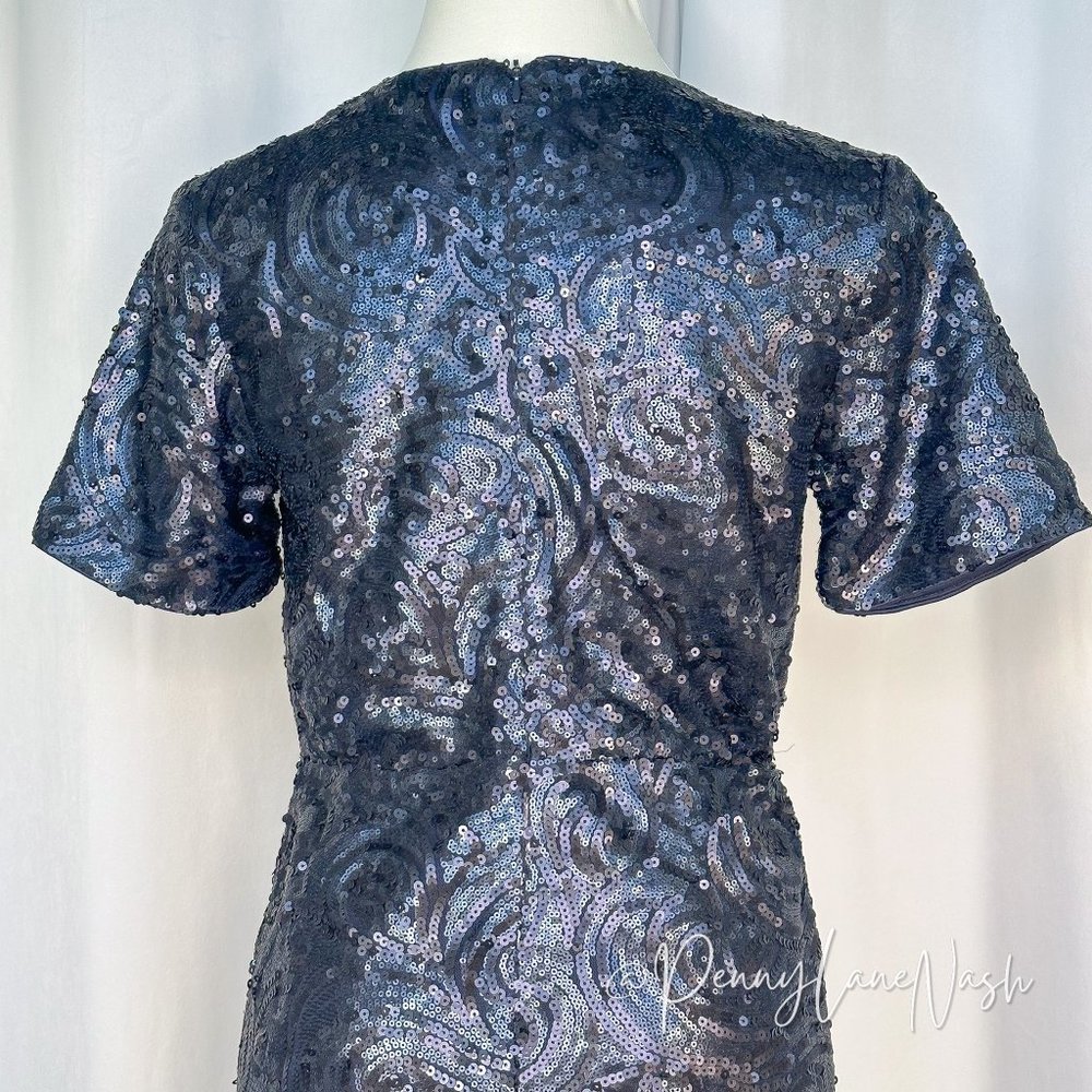 Francesca's Delany Sequined Fax Wrap Dress Navy - Picture 6 of 7